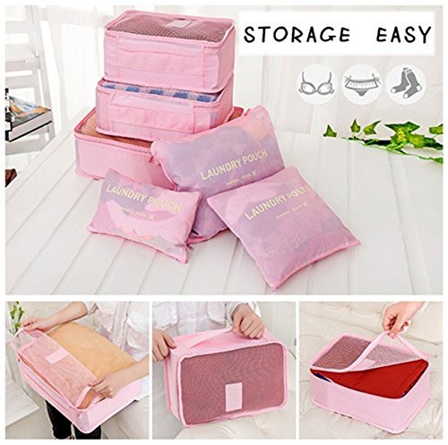 Cubos de Empaque para Viaje – Kit Organizador 6 en 1 (Rosado)