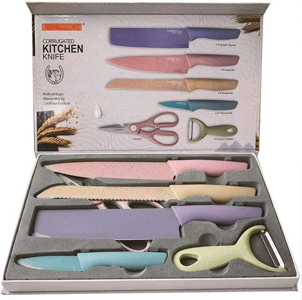 🔪 Set Profesional de Cuchillos de Cocina – 6 Piezas Multicolor con Acero Inoxidable de Alto Carbono