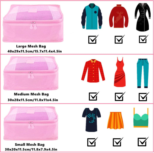 Cubos de Empaque para Viaje – Kit Organizador 6 en 1 (Rosado)