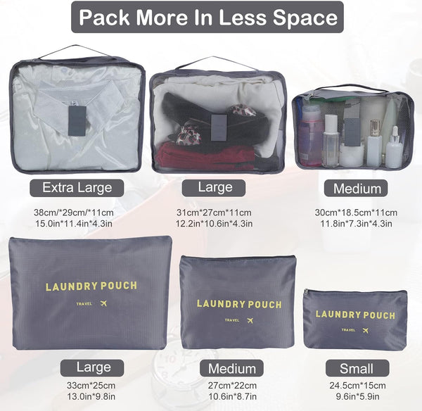 Cubos de Empaque para Viaje – Kit Organizador 6 en 1 (Gris)