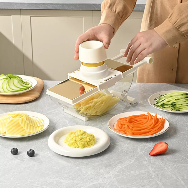 🥕 Cortador Multifuncional de Frutas y Verduras – 6 Cuchillas Intercambiables