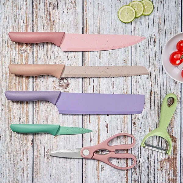 🔪 Set Profesional de Cuchillos de Cocina – 6 Piezas Multicolor con Acero Inoxidable de Alto Carbono