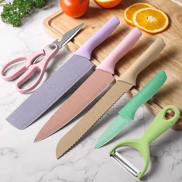 🔪 Set Profesional de Cuchillos de Cocina – 6 Piezas Multicolor con Acero Inoxidable de Alto Carbono