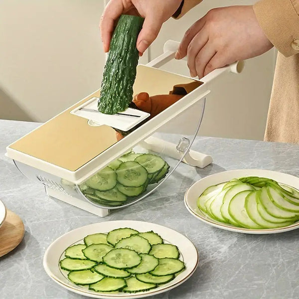 🥕 Cortador Multifuncional de Frutas y Verduras – 6 Cuchillas Intercambiables