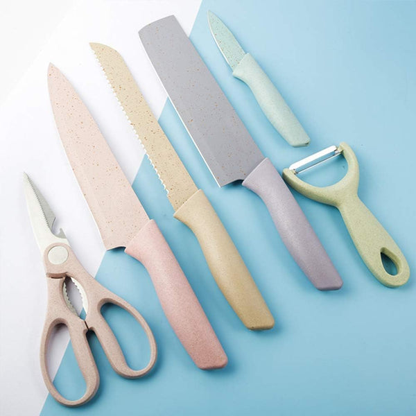 🔪 Set Profesional de Cuchillos de Cocina – 6 Piezas Multicolor con Acero Inoxidable de Alto Carbono
