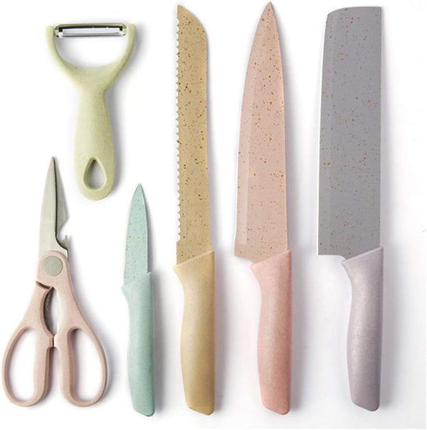 🔪 Set Profesional de Cuchillos de Cocina – 6 Piezas Multicolor con Acero Inoxidable de Alto Carbono