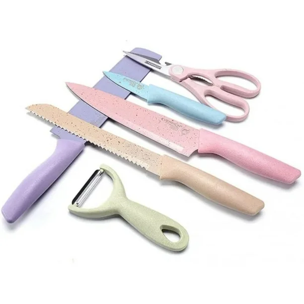 🔪 Set Profesional de Cuchillos de Cocina – 6 Piezas Multicolor con Acero Inoxidable de Alto Carbono