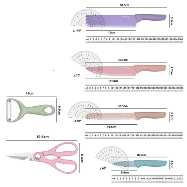 🔪 Set Profesional de Cuchillos de Cocina – 6 Piezas Multicolor con Acero Inoxidable de Alto Carbono
